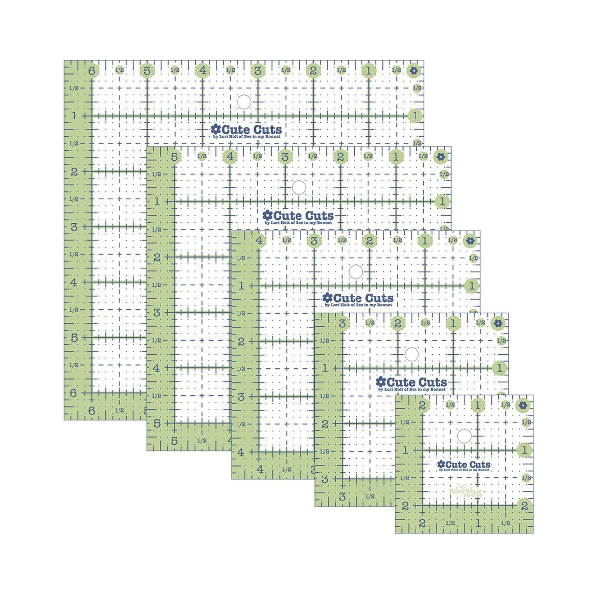 Lori Holt Cute Cuts Square Ruler Pack - 2-1/2in,3-1/2in,4-1/2in,5-1/2in,6-1/2in