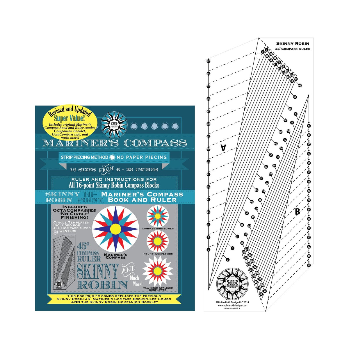Skinny Robin 16 Point Mariner's Compass Book and Ruler Combo